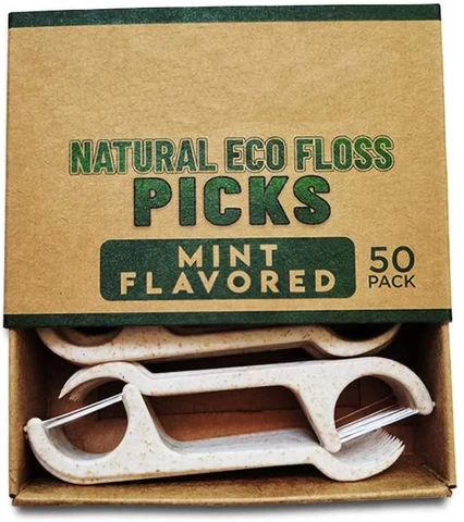 100% Biodegradable Dental Floss Pick, Eco-Friendly Flosser With Tooth Pick, Natural Dental Floss Pick