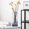 Bixuan Vases Optic Blue Handblown Glass Flower Arrangement Golden Rim Trumpet Vase Table Decoration Centerpieces Accent 10x27