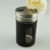 Black cover 100ml cylindrical condiment glass bottle with stainless steel cap adjustable shaking holes salt and pepper shakers