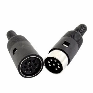Black DIN 8-Pin Male Plug + Female Socket Audio Cable Connector Pair