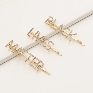 Black Lives Matter Rhinestone Letter Hairclips Set Hair Jewelry Hairpin