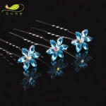 Blue Crystal U Shape Hair Stick Rhinestone Bride Hairpin Wedding Hair Accessories