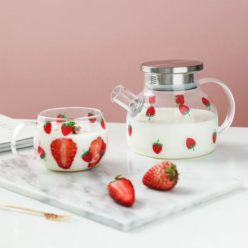 Borosilicate Glass Water Kettles for homemade and office drinks large capacityStrawberry glass kettle
