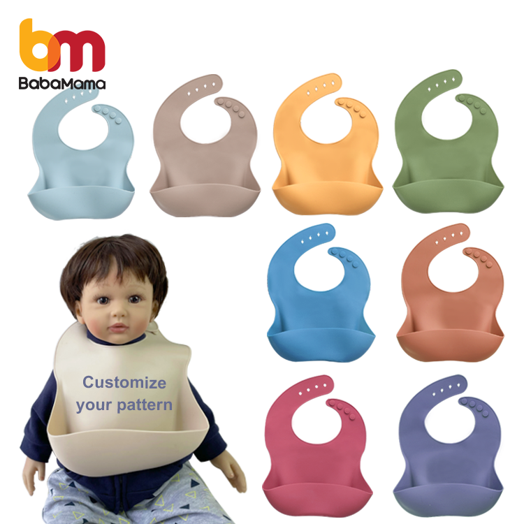 BPA Free Customized Printed Logo Multi Colored Soft Infant Waterproof Silicone Baby Bib