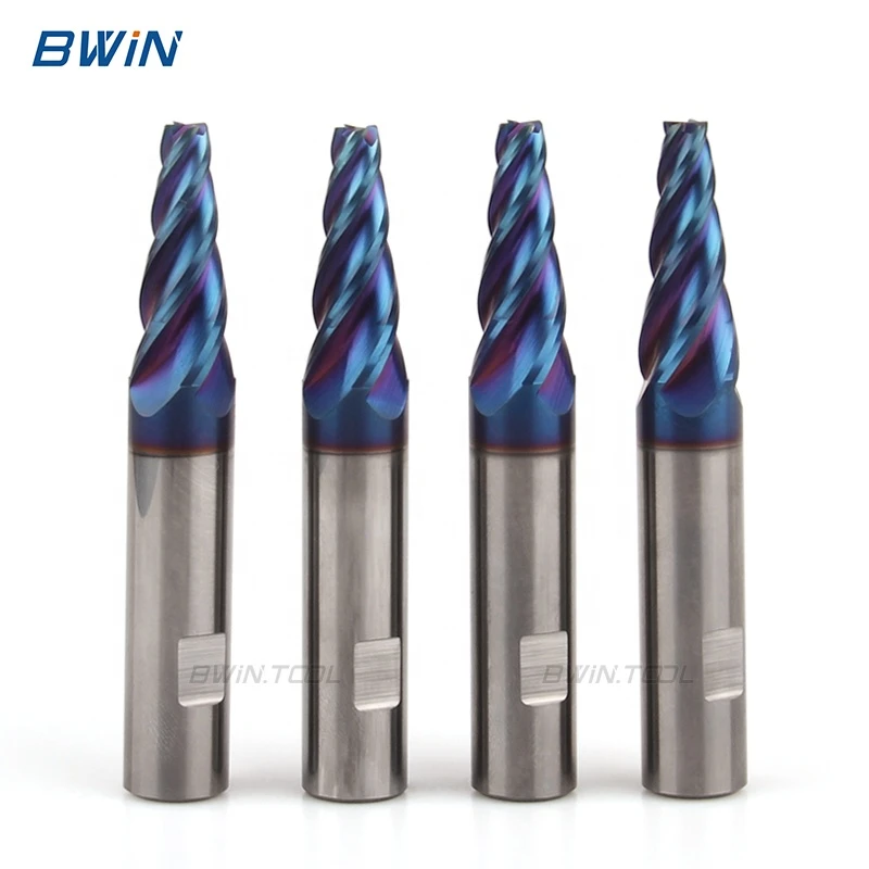 BWIN factory customized 7 degree 4 flutes HRC65 tungsten carbide tapered milling cutters end mill
