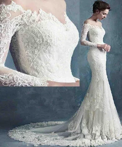 Charming Lace Appliques Mermaid Wedding Dress 2018 White Long Sleeves Off The Shoulder Tulle Bridal Gowns