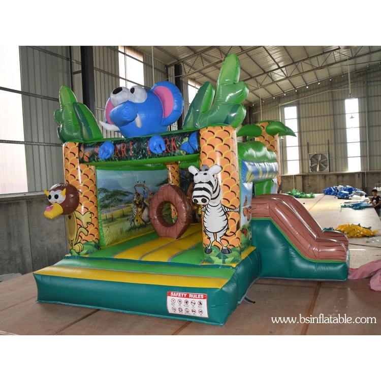 Cheap Animals Inflatable Bouncer House , Elephant Zoo Inflatable Jumping Castle for sale