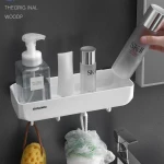 cheap multi-function towel bar bathroom hanging shelf no drilling
