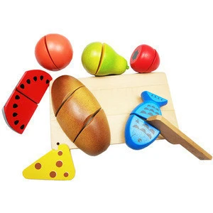 Children Toy wood fruit food vegetable kitchen cutting play set toys