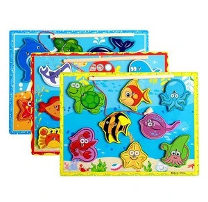 children toys new 2016 design 3D marine animals fishing wooden toys with magnets educational toys