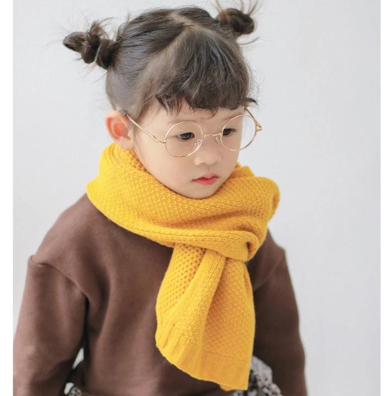 Children Warm Winter Cute Scarf Solid Color Knitted Neckerchief For Kids