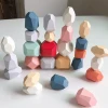 Children Wooden Colored Stone Stacking Game Building Block Kids Creative Educational Toys
