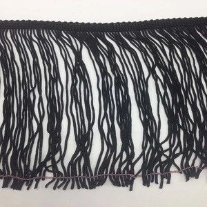 china manufacturer directly sale long chainette tassel black stretch polyester fringe