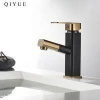 China manufacturer pull out ORB finish square brass basin mixer faucet taps, gold &amp; black tap for hotel bathroom
