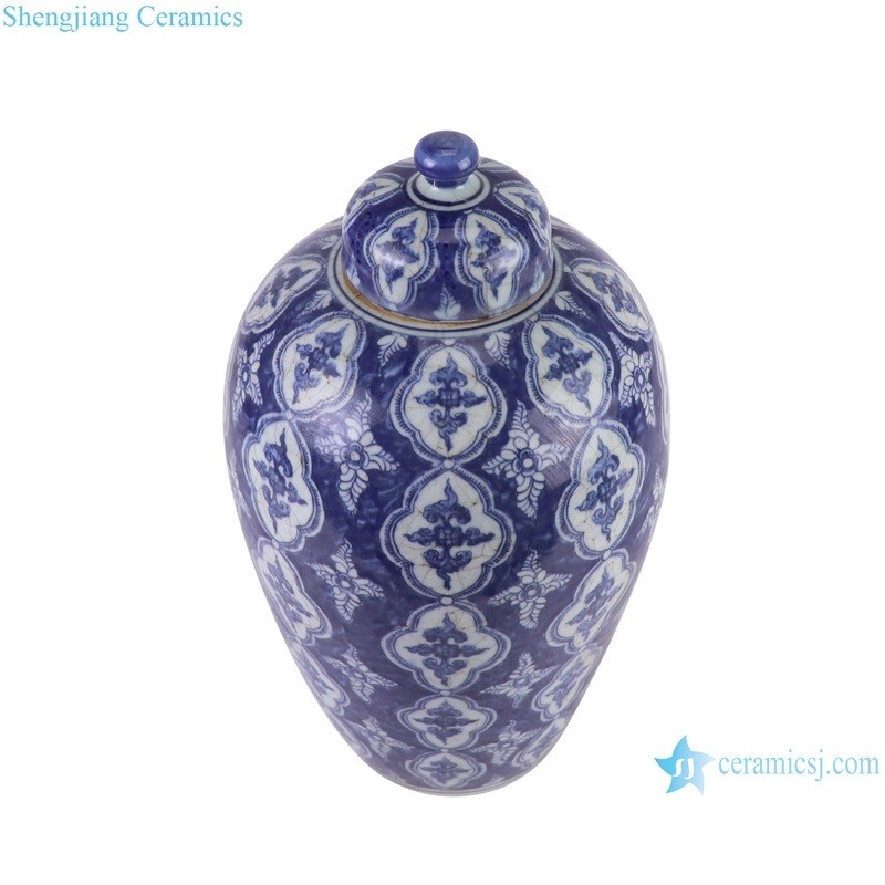 Chinese Blue and White Open Window Flower Pattern Porcelain Ginger Jar Ceramic Flower Vase