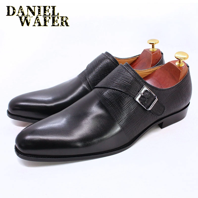 Classical Slip on Dress Shoes Leather Monk Strap Office Men shoes