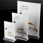 clear Acrylic Double Sided T Shape Table Top Frames Display Holder with vertical stand