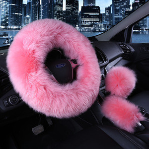 Colorful furry steering wheel cover and fur steering wheel cover set for gril