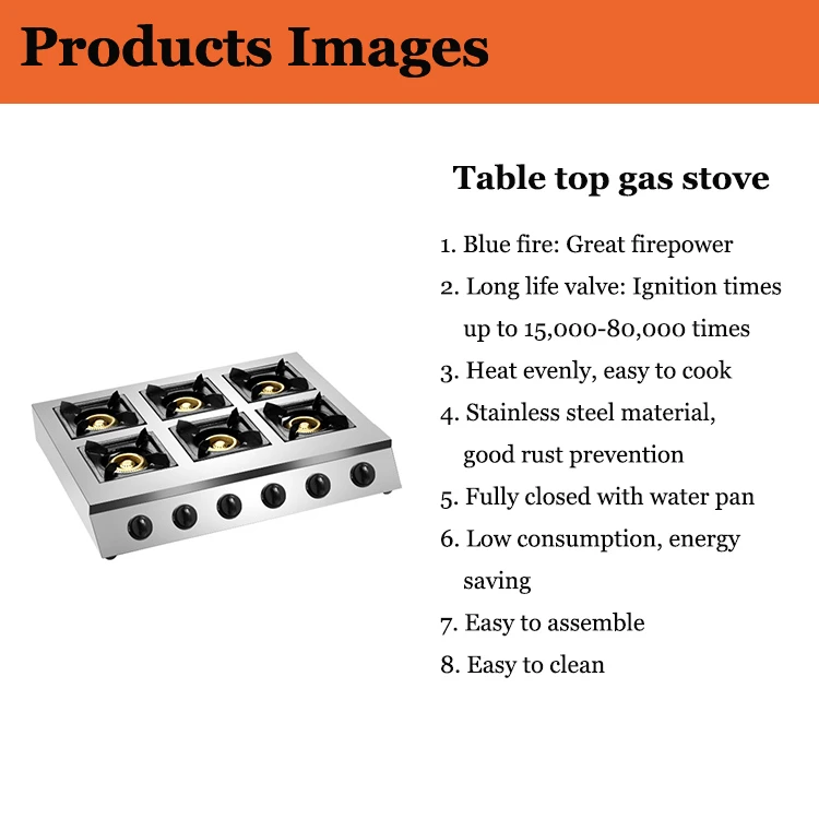 commercial kitchen cooker gas cooktop stainless steel lpg gas stove