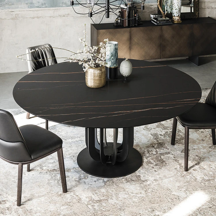 Contemporary Style Marble Top Round Dining Table with Solid Wooden Frame ,Factory Online Selling Dining Room Furniture