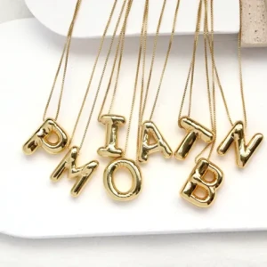 Copper Fine Jewelry Girls Dainty Alphabet Pendant 18K Gold Plated Bubble Letter Balloon Initial Necklaces for Women