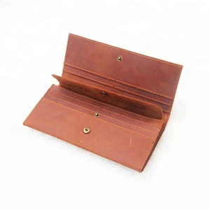 Crazy Horse Mens Vintage Genuine Leather Long Bifold Wallet Card Holder For Man