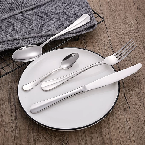 Custom Kitchen Hotel Restaurant Mirror Polish 4Pcs Metal Silverware Knife Fork Spoon Flatware Stainless Steel Cutlery Set