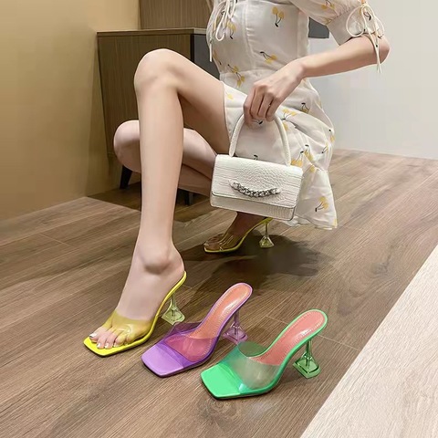 Buy Custom Logo Pvc High Heel Slipper Crystal Heel Candy Color Woman ...