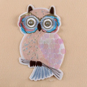 custom machine embroidery iron on owl sequin large patch for clothes