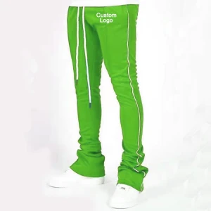 Custom Mens Track Pants Polyester Drawstring Stripe Skinny Sweatpants Stacked Fashion Jogger Wear Pants