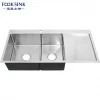 Custom Size Topmount Double Bowl 304 Kitchen Sinks Stainless Steel Basin With Drain Board