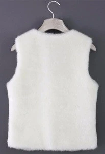 Custom Womens and Girls Chic Winter V-neck Sleeveless White Faux Fur Vest Designs