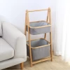 Customize Foldable Storage Shelves, Wide Folding Bamboo Shelf with Line Cotton Basket for Garage Home Closet