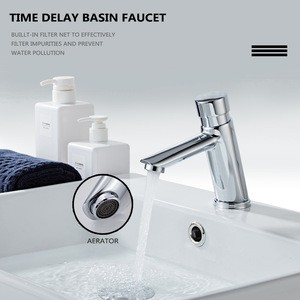 Deck mounted brass self closing tap push button time delay basin faucet single cold