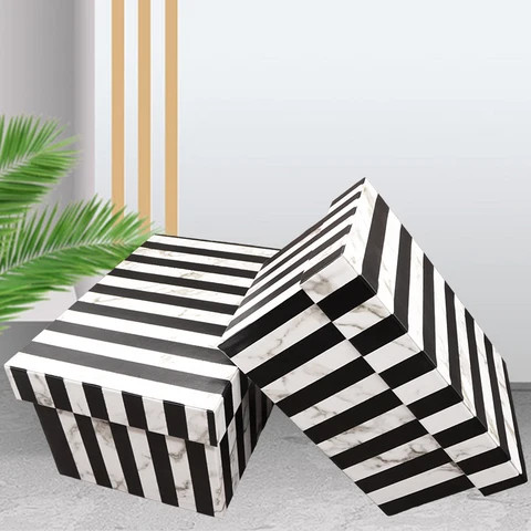 Decorative black and white stripes leather jewelry box soft home cloakroom decoration box jewelry storage box decoration pieces