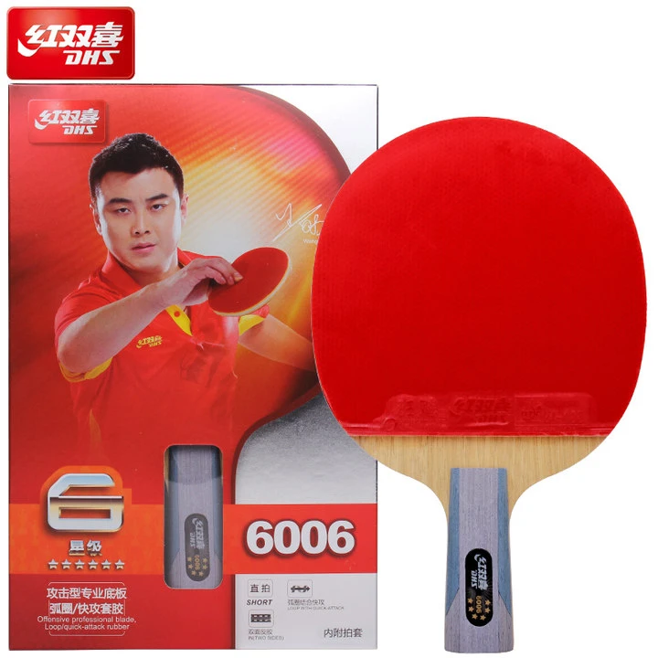 DHS 6002 offensive pure wood table tennis bat hurricane 3 rubber ping pong paddle with case