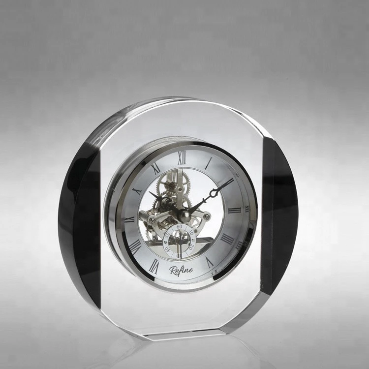 DILU K9 Crystal Round golf ball Table Clock for Office Table, Crystal decoration and Crystal Crafts