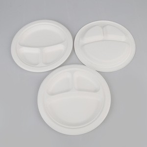 Disposable 3 compartment bagasse dishes plate