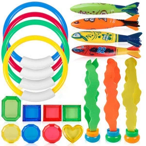 Diving Pool Toys Underwater Swimming Games for Kids Diving Fish Rings Diving Sharks Stringy Octopus Pirate Treasures Seaweed