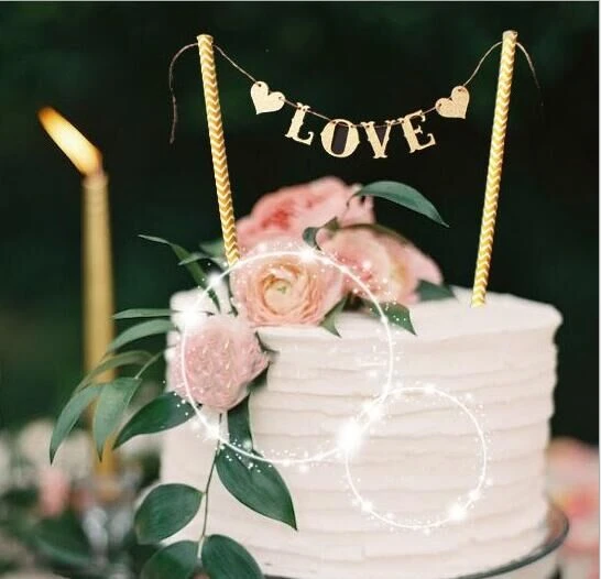 EasternHope Party Supplies Gold Love Heart Banner Cake Decorations Wedding Cake Topper for Wedding Favor