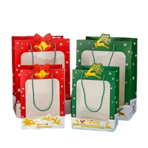 Eco Friendly Recyclable Packing Christmas Present Paper Bags with Clear PVC Window