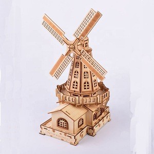 Eco-Friendly Wooden 3D Puzzle Jigsaw Windmill for Kids