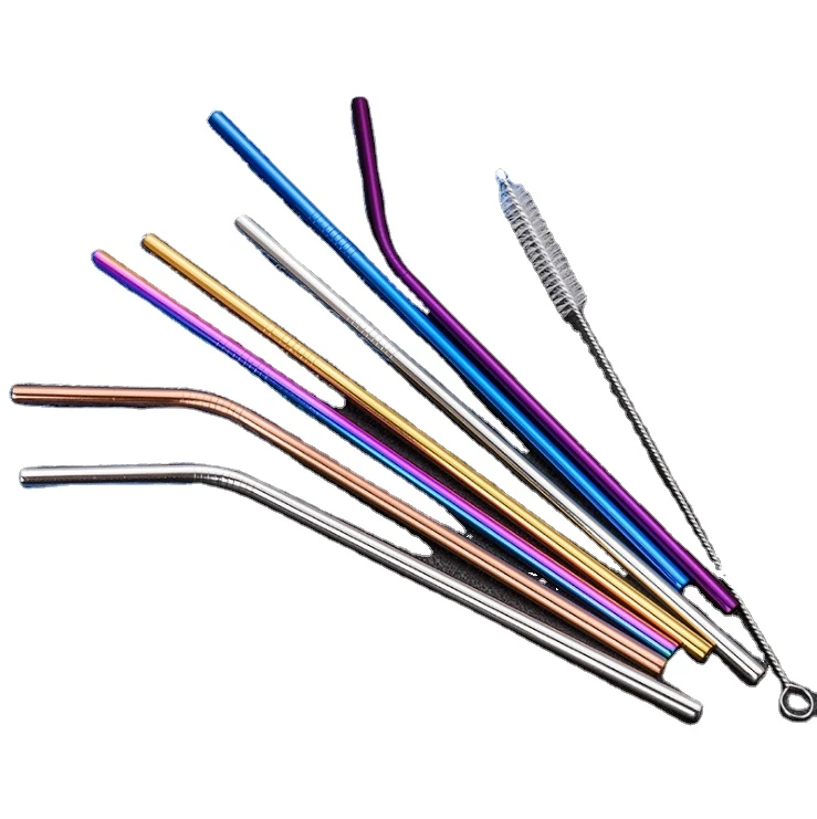 Eco Reusable FAD Customized Rainbow Stainless Steel Drinking Metal Straw Set