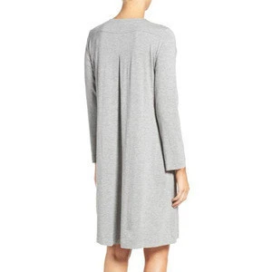 EOM Wholesale Grey Long Sleeve Homecoming Mature Women Cotton Nightgown