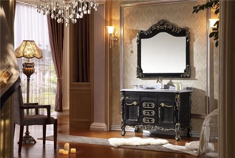European style Marble sink Bathroom Vanity Cabinet furniture Solid Wood Cabinet