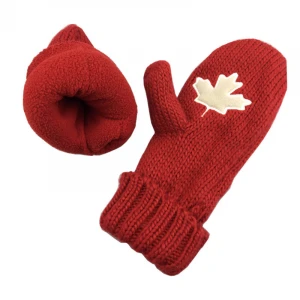 F031 Acrylic wool mitten with embroidered custom logo for winter season