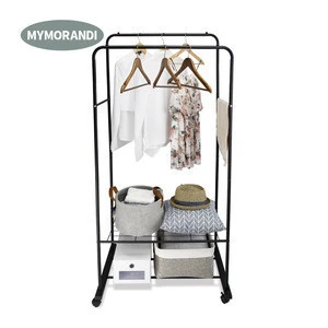 Factory Price Matte Black Clothes Rack with 2 Tier shelf for shoes cloth hanger