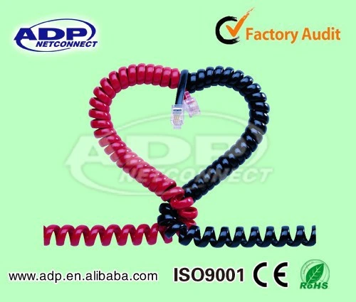 Factory reasonable price 1m/2m/3m spiral old telephone cable 2 wire rj11 telephone patch cord