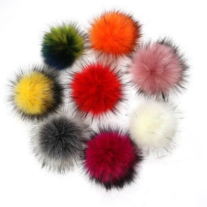 Factory wholesale faux fluffy 10cm to 13cm raccoon pompom fur pom pom for hat