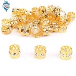 Factory wholesale golden metal hair braid rings beads bling filigree hair braid cuffs   Wig extension with diamond